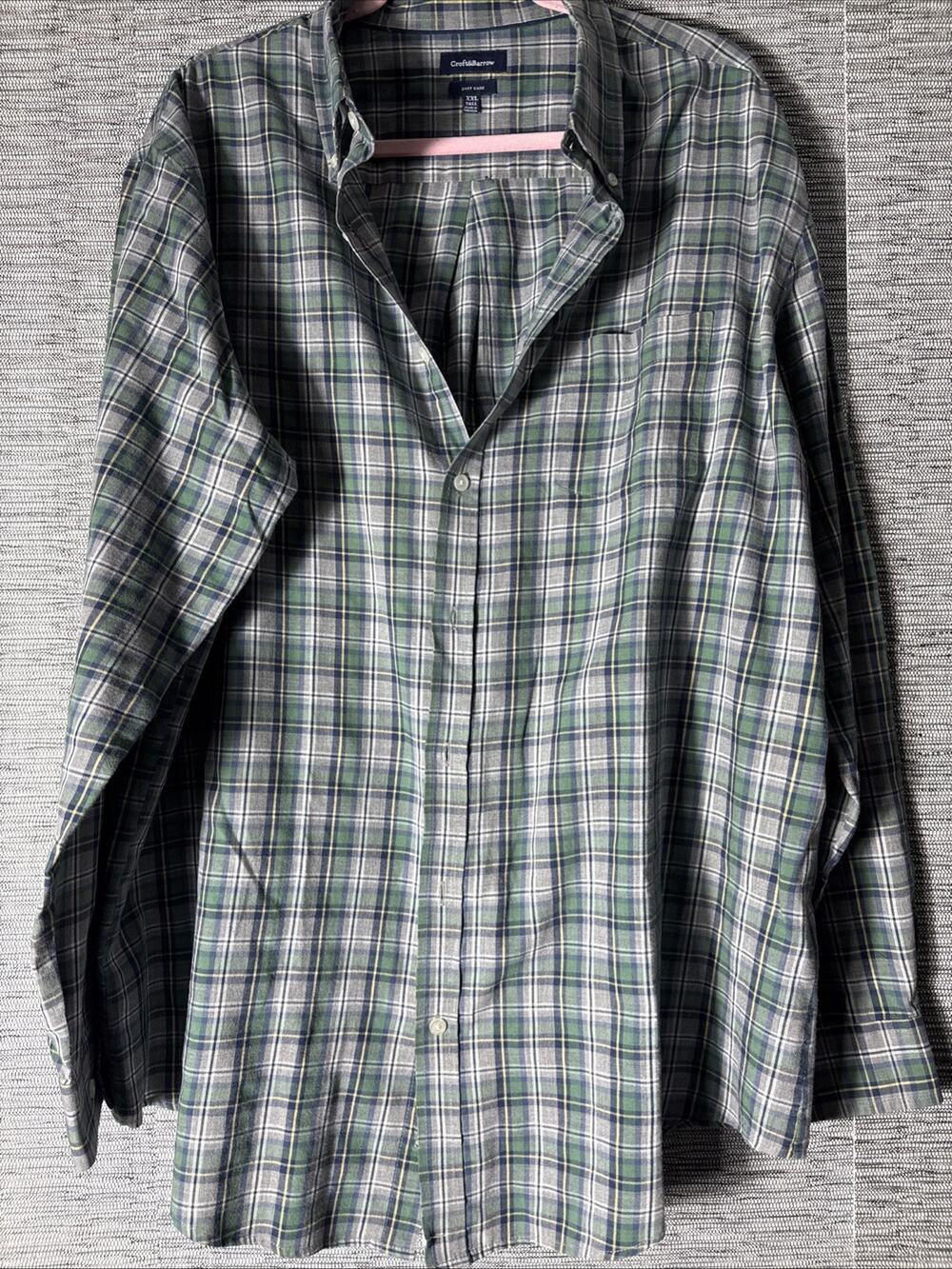 Croft & Barrow Plaid Button Up, Green, XXL Tall XXLT